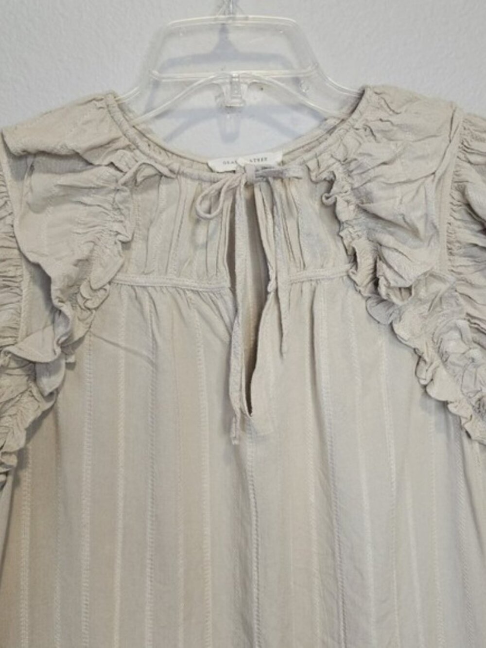 Grade & Gather Women's Mini Dress Size Medium Beige Striped Ruffles Lagenlook - Picture 4 of 14